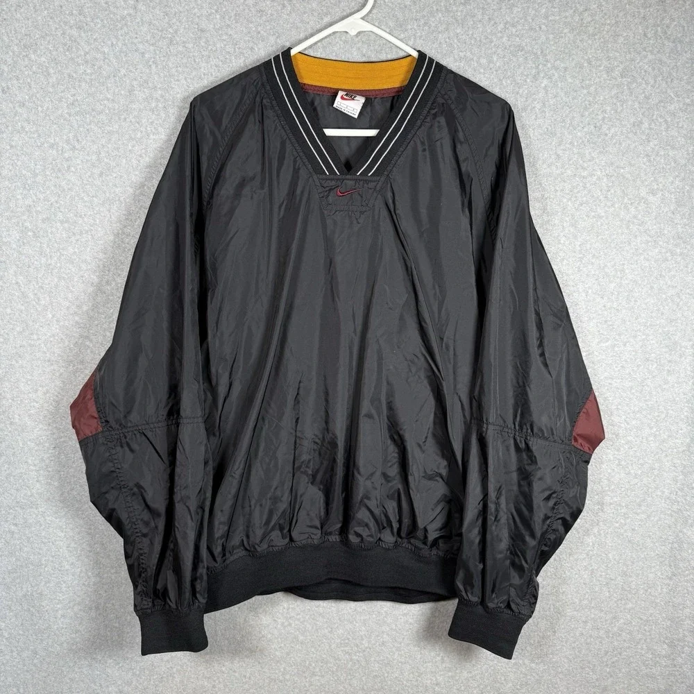 Vintage Nike Jacket Mens L Black Windbreaker Pullover Swoosh Colorblock 90s